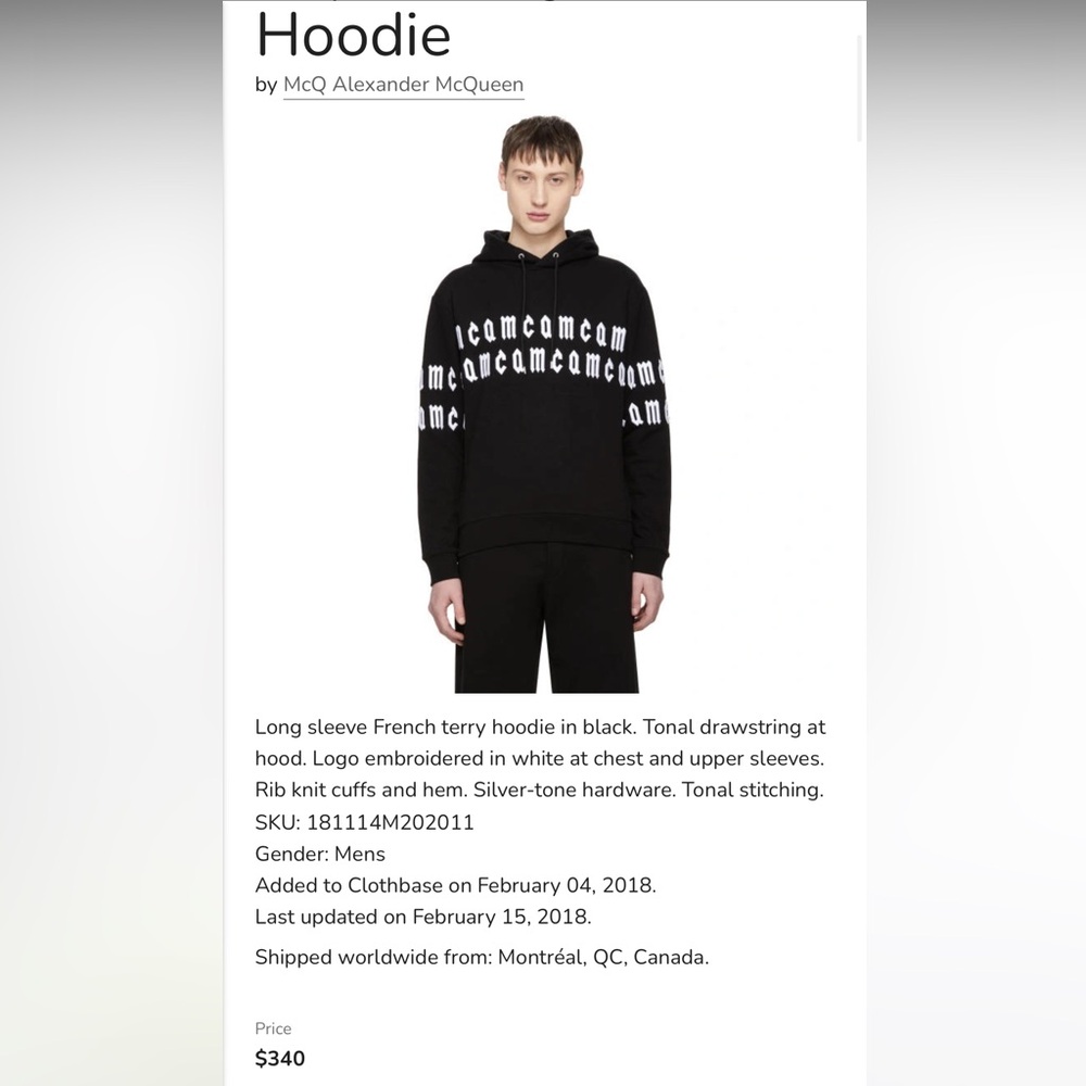MENS Mcq Alexander Mcqueen Repeat Logo Hoodie M